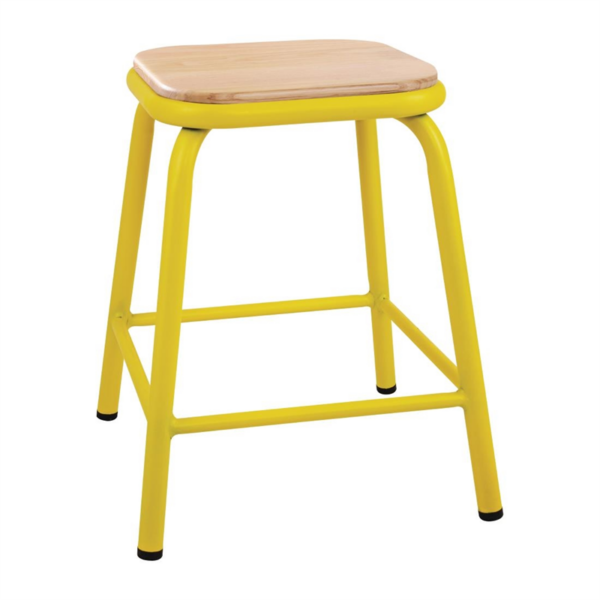 Bolero Cantina Low Stools with Wooden Seat Pad Yellow (Pack of 4)