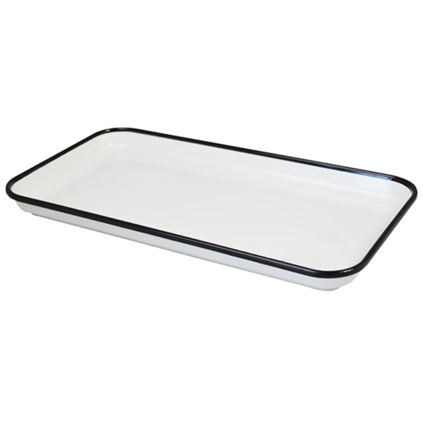 MELAMINE TRAY - WHITE WITH BLACK RIM - 18CM x 33CM