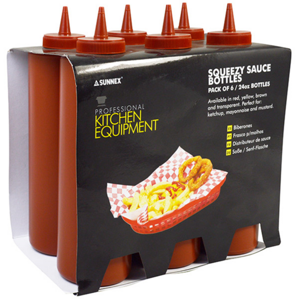 SAUCE BOTTLE BROWN 24oz PACK 6