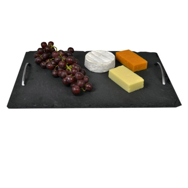 SLATE TRAY WITH CHROME HANDLES 40CM X 28CM