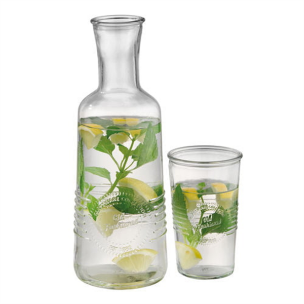 2 piece Glass Carafe set (includes 1x 1Ltr Bottle & 1 x 0.3Ltr Glass)